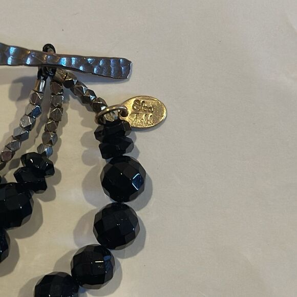 Elva Fields Triple Black Beaded Strand - (6) Turquoise Brooch Flowers Necklace - Picture 4 of 5